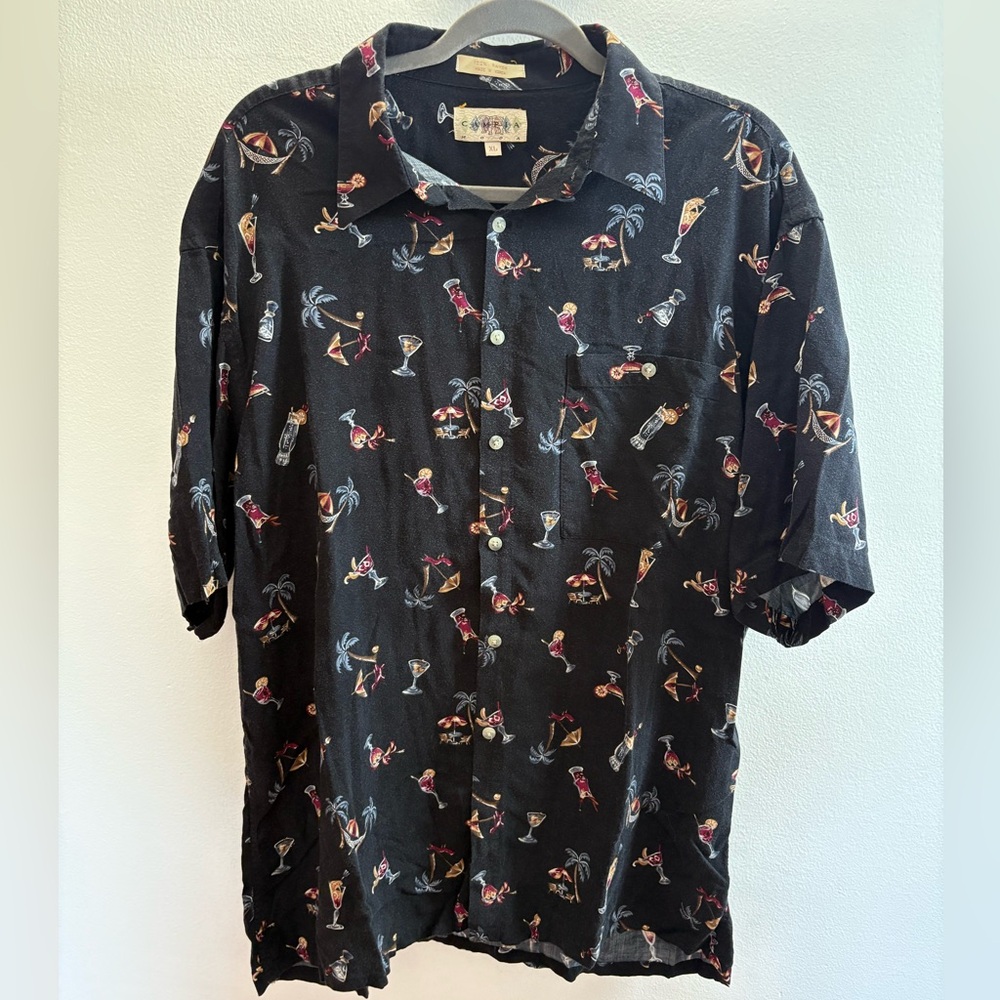 Campia Moda Black Tropical Cocktail Hawaiian Shirt XL